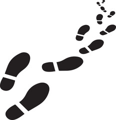Black boot footprint trail leading away across transparent background for detective design