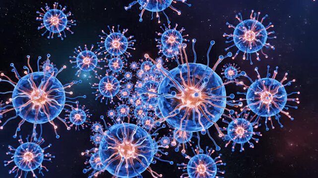 Close Up Micro World of Viruses and Neurons in Motion.