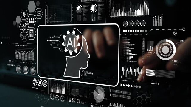 Futuristic Technology Concept with AI and Data Visualization Elements for Digital Transformation and Innovation. Asymptotic smart data analytic.