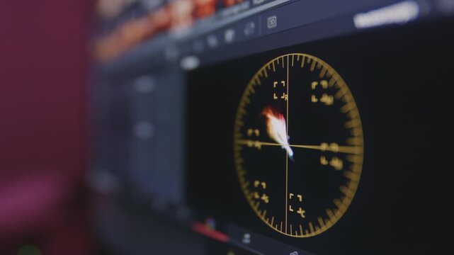 Color correction indicator graph on screen. RGB colour graphic bar on monitor in post process. Telecine stage in video or film production processing. for colorist digital grading
