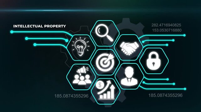 Intellectual property protection and business strategy concept with digital legal rights and professional corporate asset management.