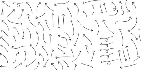 Fototapeta premium A complex pattern of arrows on a white background featuring a dense arrangement of black arrows pointing in various directions