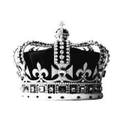 Halftone black graphic design of royal crown with fleur de lis and cross elements isolated on transparent background detailed vector art with decorative patterns and shading