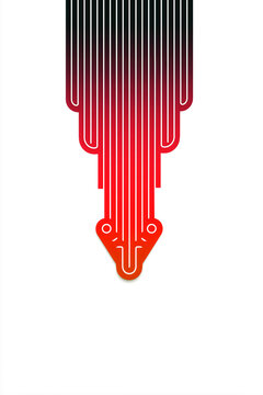Abstract red downward arrow formed by vertical lines symbolizing descent and transformation