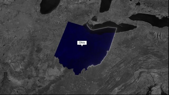 Ohio State Map: a detailed outline of the state of Ohio is depicted against a neutral backdrop. The depiction highlights the geographical features and boundaries of the state.