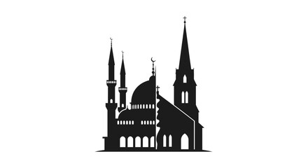 Obraz premium Silhouette of a mosque with multiple towers and domes.