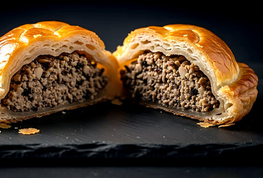 French d&eacute;lice de champignons en cro&ucirc;te (mushroom duxelles in puff pastry), a perfectly golden, flaky pastry parcel the finely chopped wild mushroom filling 