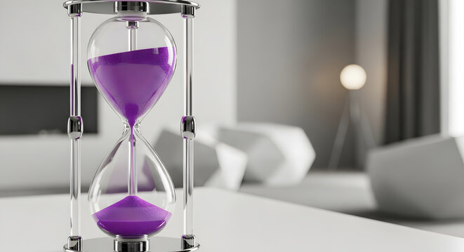 Hourglass time purple sand glass clock medical health life world cancer day deadline urgency research hope cure treatment awareness