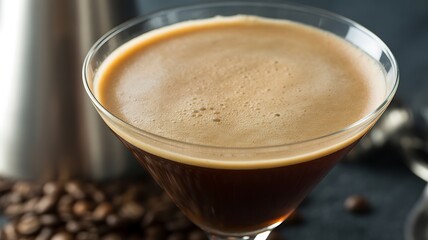 Rich espresso in glass cup