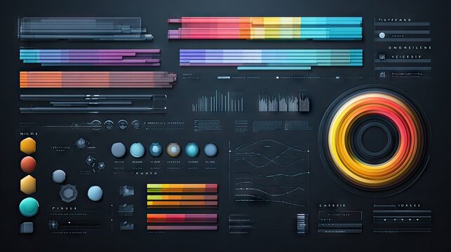 Abstract data visualization with colorful elements on a dark background