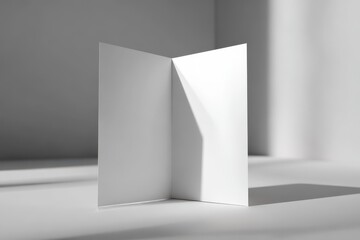Studio-style 3D illustration of a clean blank brochure half-fold template