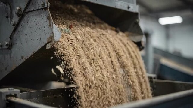 Focused medium shot capturing interior dust and trash being efficiently removed by idle precleaner saw highlighting chutes with a gentle bokeh effect on machine parts.