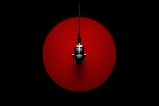 A lone microphone suspended in dramatic silence.