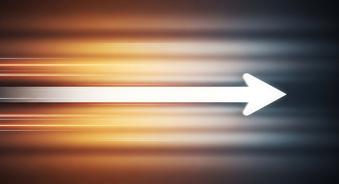 A large white arrow pointing right on a blurred colorful background