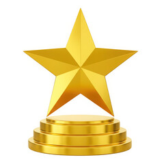 A gleaming golden star award rests upon a tiered pedestal perfect for design projects on transparent background