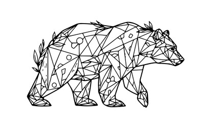 Fototapeta premium A geometric bear illustration in a minimalist line art style with a transparent background
