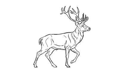 Fototapeta premium A minimalist line art illustration of a deer with large antlers in a walking pose