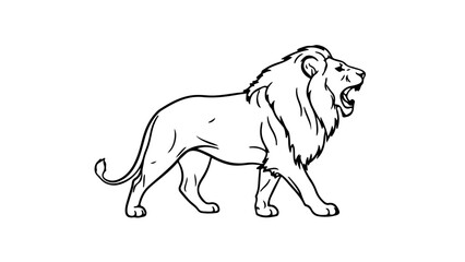 A minimalist vector illustration of a roaring lion with a bold black outline