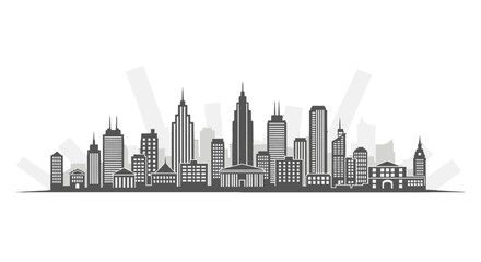 City skyline illustration with various architectural styles and skyscrapers.