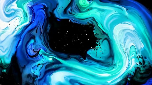 Abstract Blue and Teal Ink Swirls and Ebbs in Water
