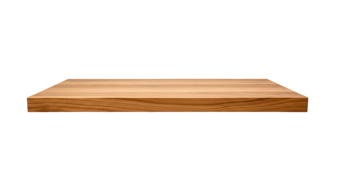 Wooden shelf isolated PNG on transparent background, natural wood grain texture for product display and interior design mockups