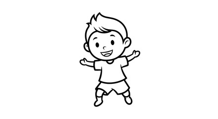 Happy Cartoon Boy Character Outline.
