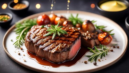 delicious grilled steak glazed with savory sauce and aromatic herbs highlighting the art of culinary mastery