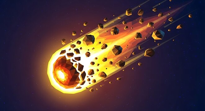 Comet Entering Earths Atmosphere with Fiery Trail.
