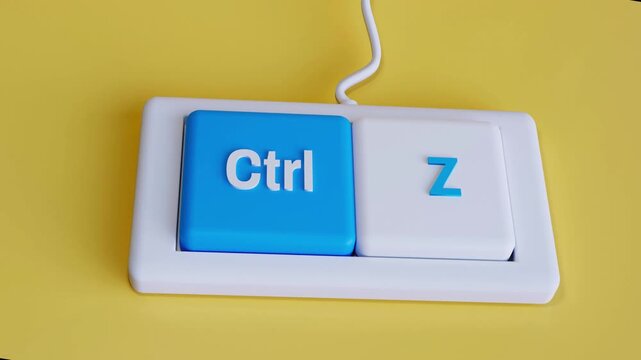4K 3D Video Animation: Ctrl + Z Keyboard Shortcut Keys, Undo Action and Productivity Concept on Light Yellow Background