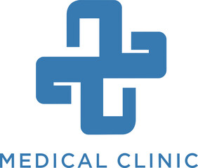 Obraz premium Blue Cross Medical Clinic Logo Design on White Background