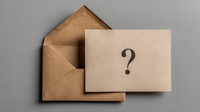 Mystery concept with a brown envelope and question mark card for curiosity theme,International Ask a Question Day