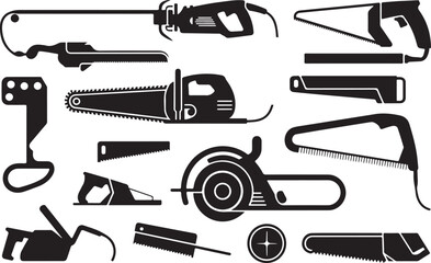 saw tool collection black silhouettes of manual and electric saws