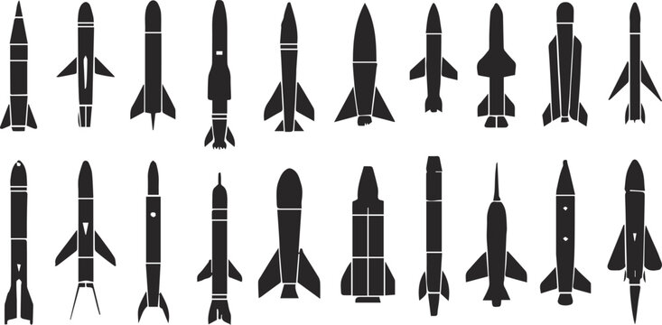 rocket design icons collection missile silhouettes aerospace study