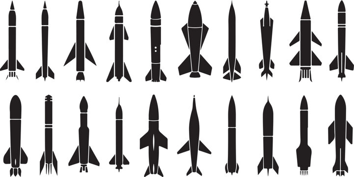 rocket shapes assortment technical silhouette set for education