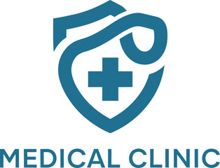 Obraz premium Medical Clinic Logo Illustration with Shield and Cross Symbol