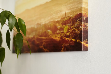 Canvas Print with Landscape Scene Mounted on White Wall
