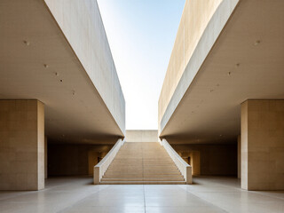 Fototapeta premium Eine nahezu symmetrische architektonische Komposition zeigt eine kleine, bewusste Unregelmäßigkeit. Das Bild erzeugt subtile Spannung ohne Unruhe.KI Generiert