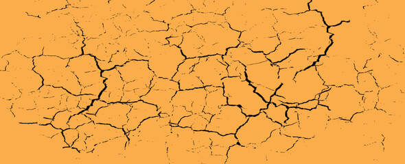 a black and orange vintage of cracked concrete scribble effect, old wall background crack vector, grunge texture, Fractured texture ground. vector