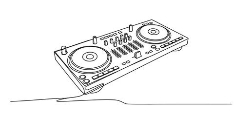 Continuous line art of a modern dj controller, perfect for music and electronic sound design © Nikhil Ray
