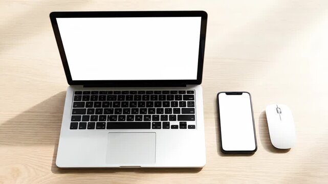 Minimalist Office Setup Laptop Phone Mouse Mockup