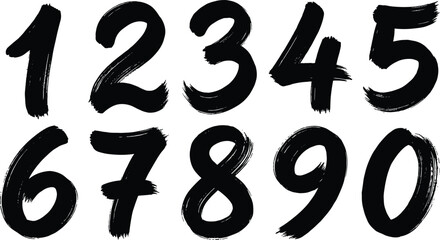 Obraz premium Black hand-painted numbers one to zero with brush stroke texture Keywords: number, digit, one, two, three, four, five, six