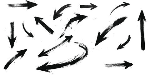 Black Ink Brush Stroke Arrows Collection Diverse Shapes and Directions vector illustration © Rasel