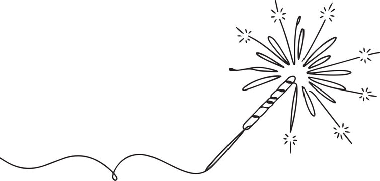 Continuous one line drawing of firework stick . sparklers outline vector illustration. one line Art icon drawing vector
