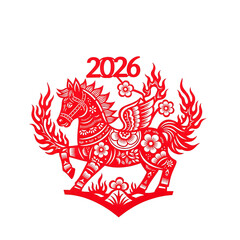 Chinese New Year 2026 Fire Horse Zodiac Illustration in Red