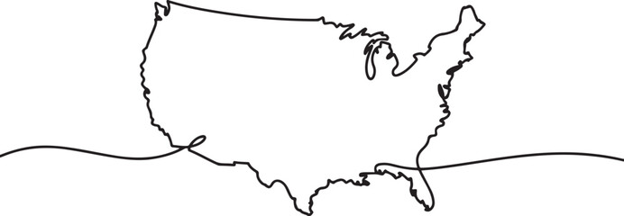 Continuous one line drawing of USA map. America map simple outline vector illustration. one line Art icon drawing vector © MDROBIUL