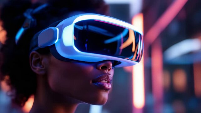 Person Wearing Bright VR Goggles Engages With Simulated Environment