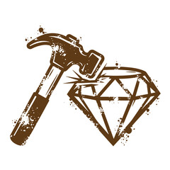Obraz premium Vintage Grunge texture grungy hammer smashing into a diamond with splashes a powerful symbol