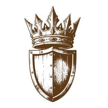 Vintage Grunge texture Vintage shield with crown on top medieval heraldry symbol crest emblem  royal coat of arms element