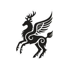 Fototapeta premium Stylized winged deer mascot logo icon isolated on white background Vector illustration mythical stag