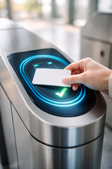 Hand holding card at modern electronic access control system